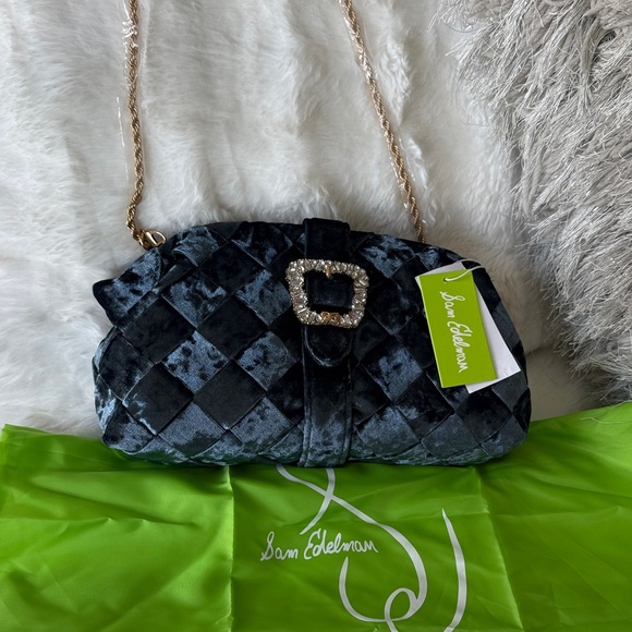 NWT Sam Edelman jewel blue/bleu Clutch with Chain - Picture 1 of 8
